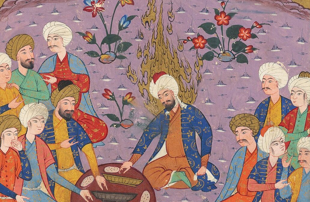 Islamic depiction of Isa feeding his disciples food from heaven from a Persian 1580 manuscript.